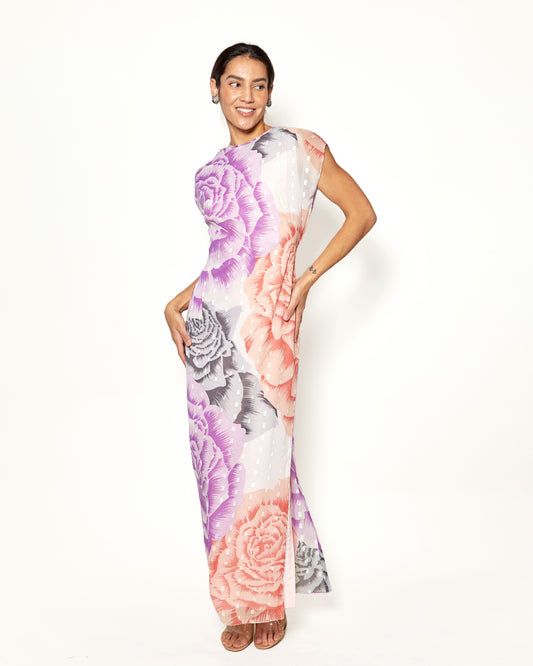 Vintage Hanae Mori Floral Print Maxi Dress with Side Split - The Kit Vintage