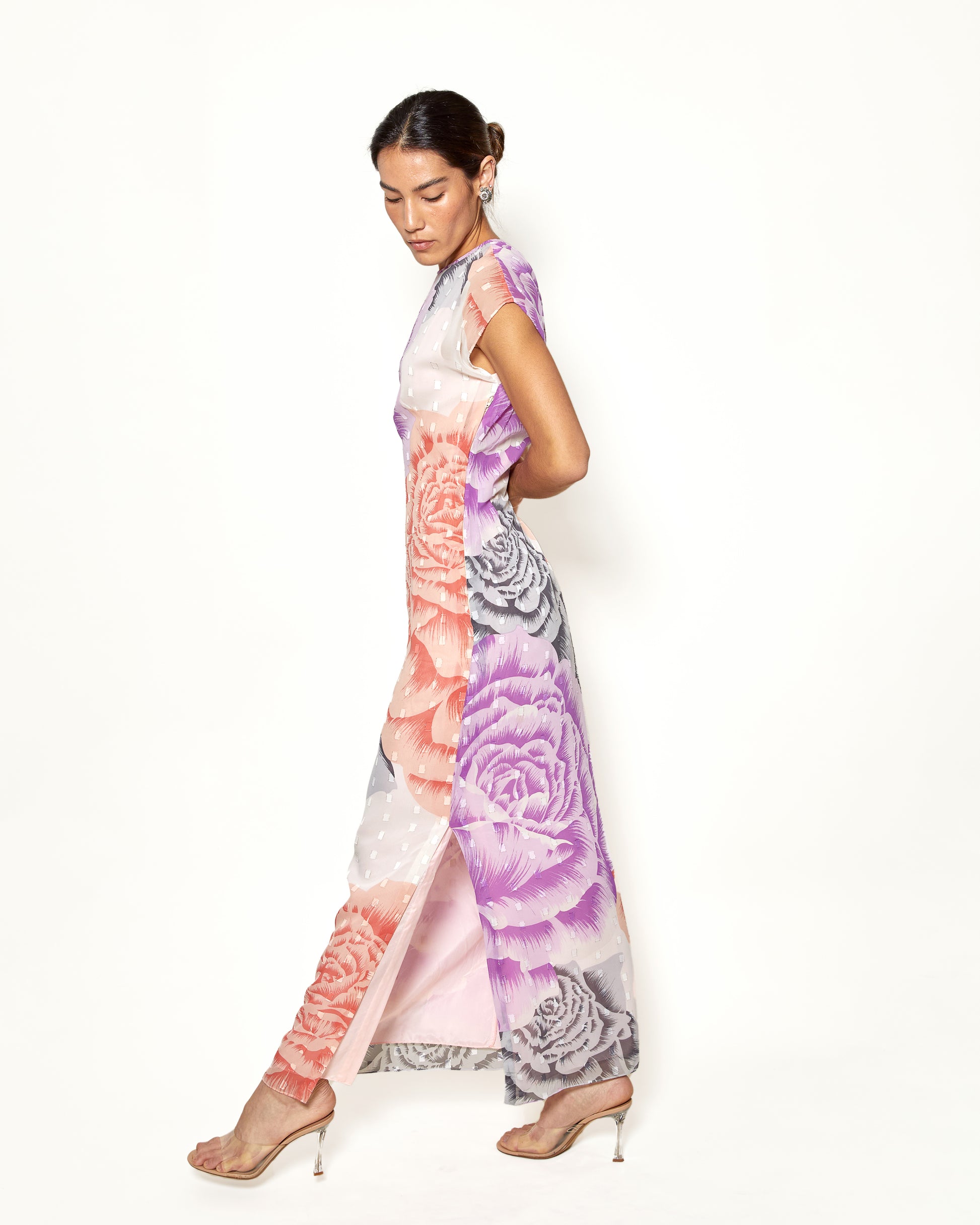 Vintage Hanae Mori Floral Print Maxi Dress with Side Split - The Kit Vintage