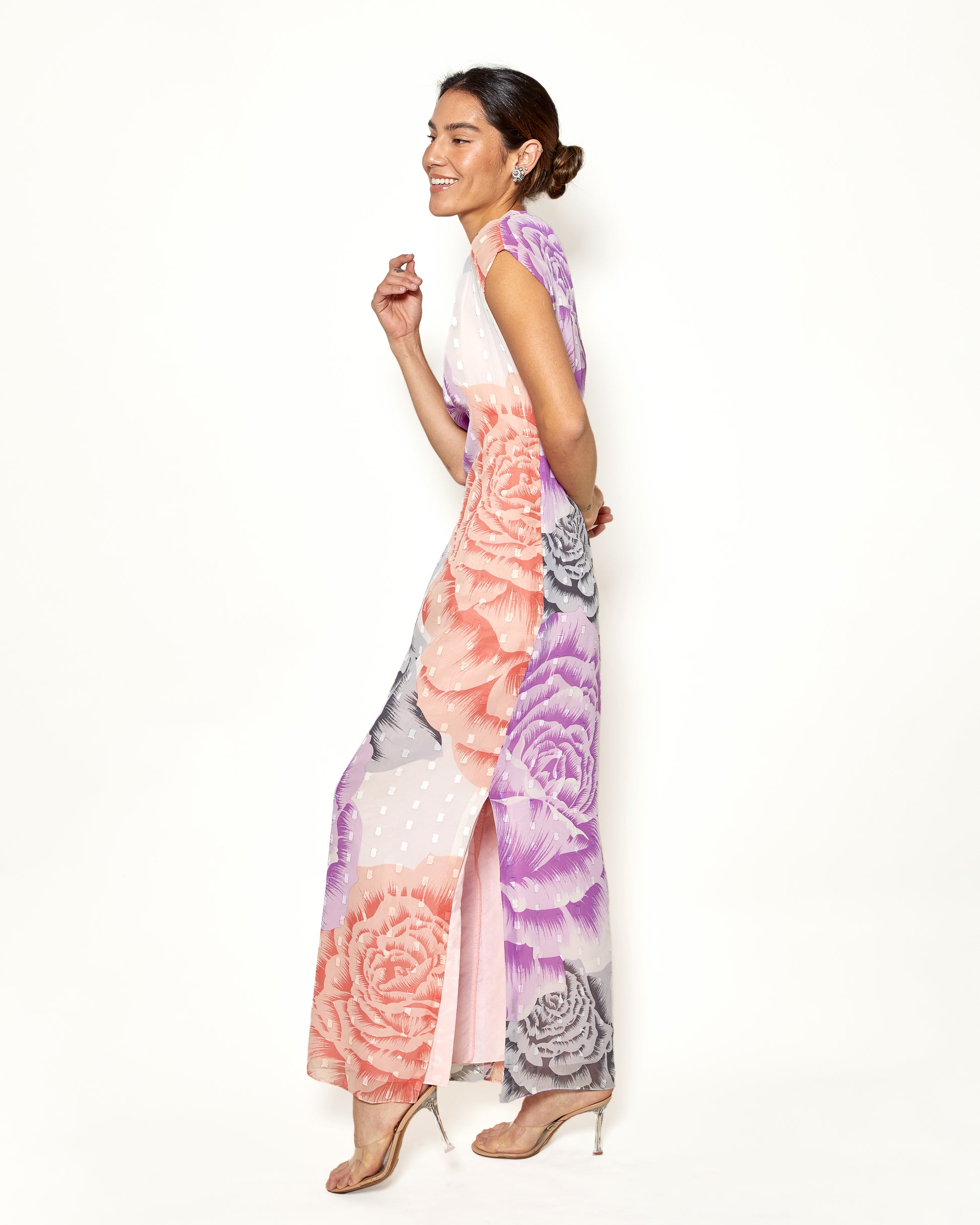 Vintage Hanae Mori Floral Print Maxi Dress with Side Split - The Kit Vintage