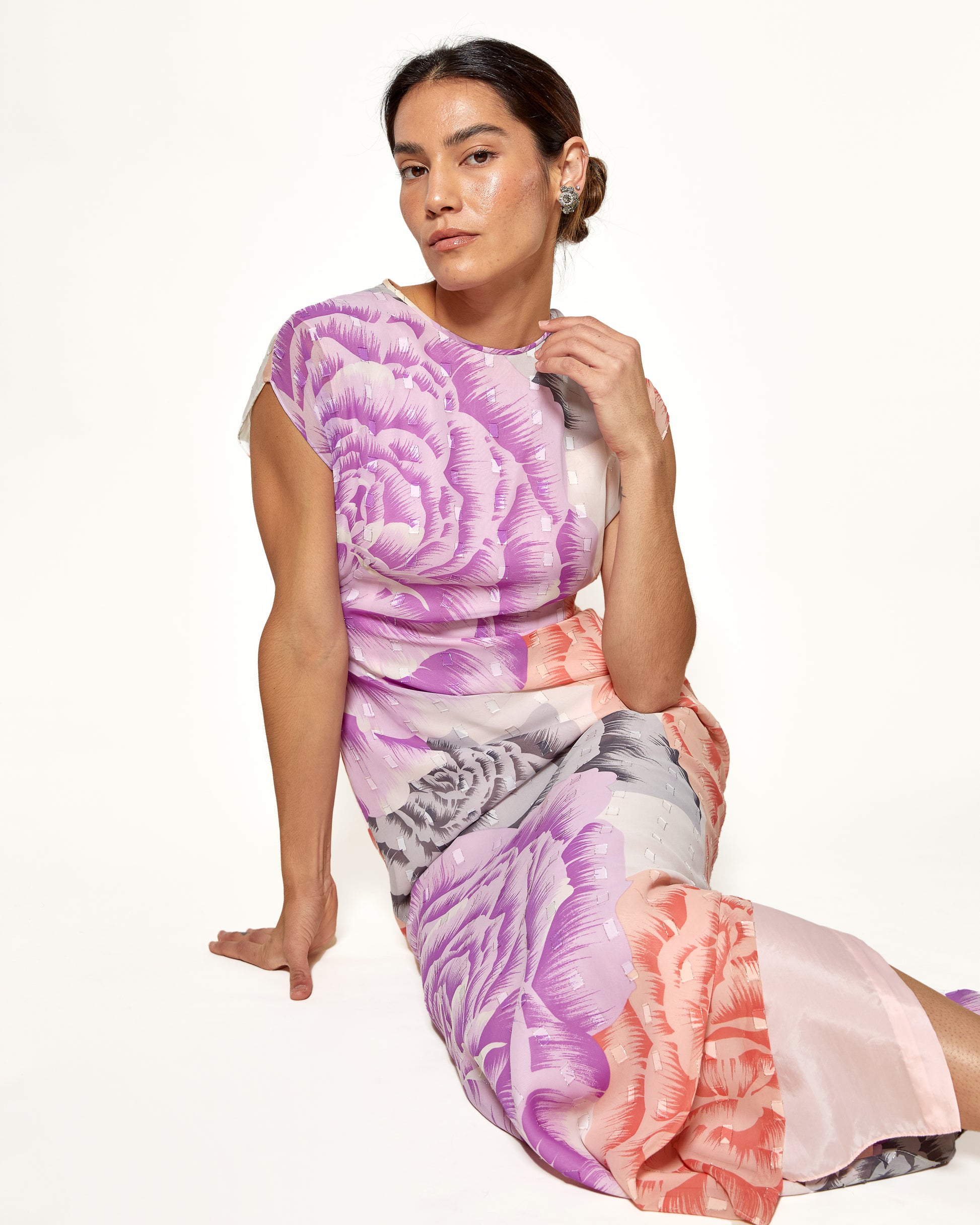 Vintage Hanae Mori Floral Print Maxi Dress with Side Split - The Kit Vintage