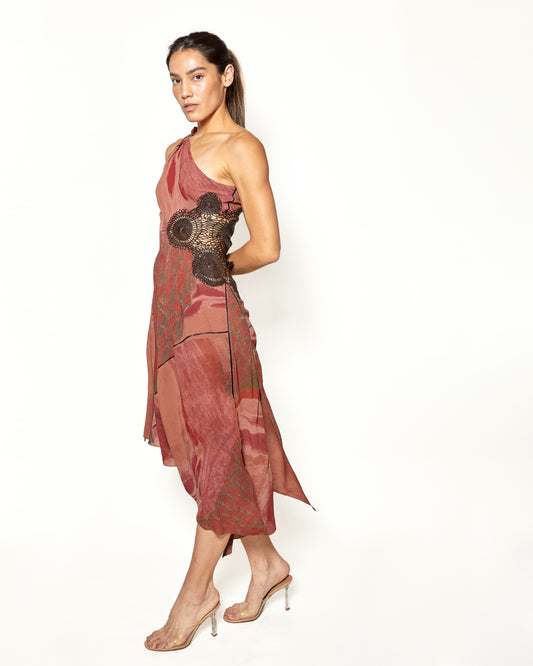 Fendi Chiffon One Shoulder Leather Crochet Insert One-Shoulder Dress - The Kit Vintage