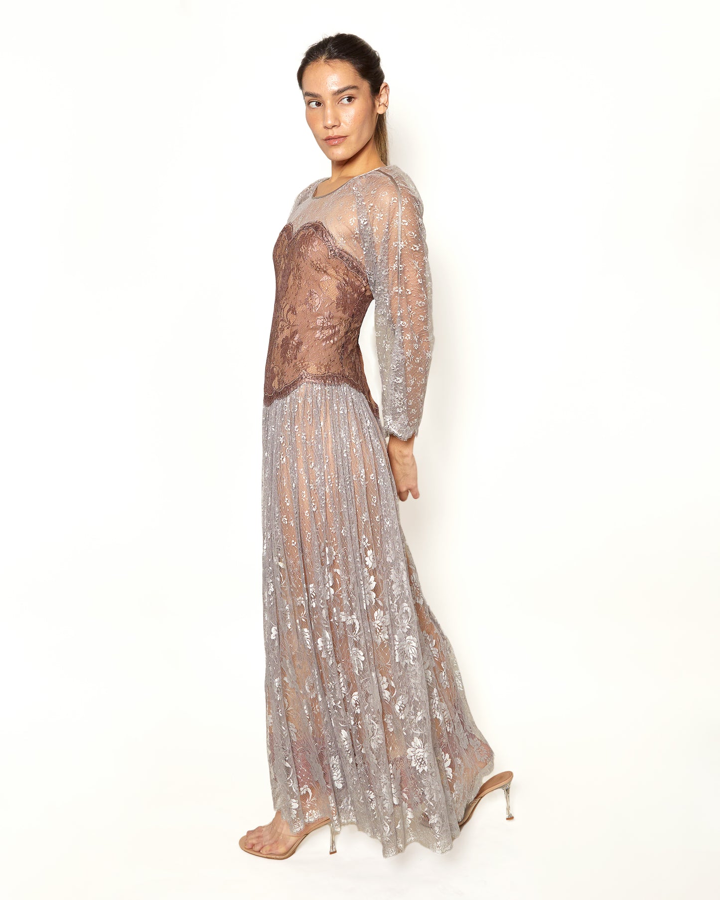 Documented Fall 1983 Vintage Geoffrey Beene Pink/Gray Lace Corset Illusion Dress - The Kit Vintage