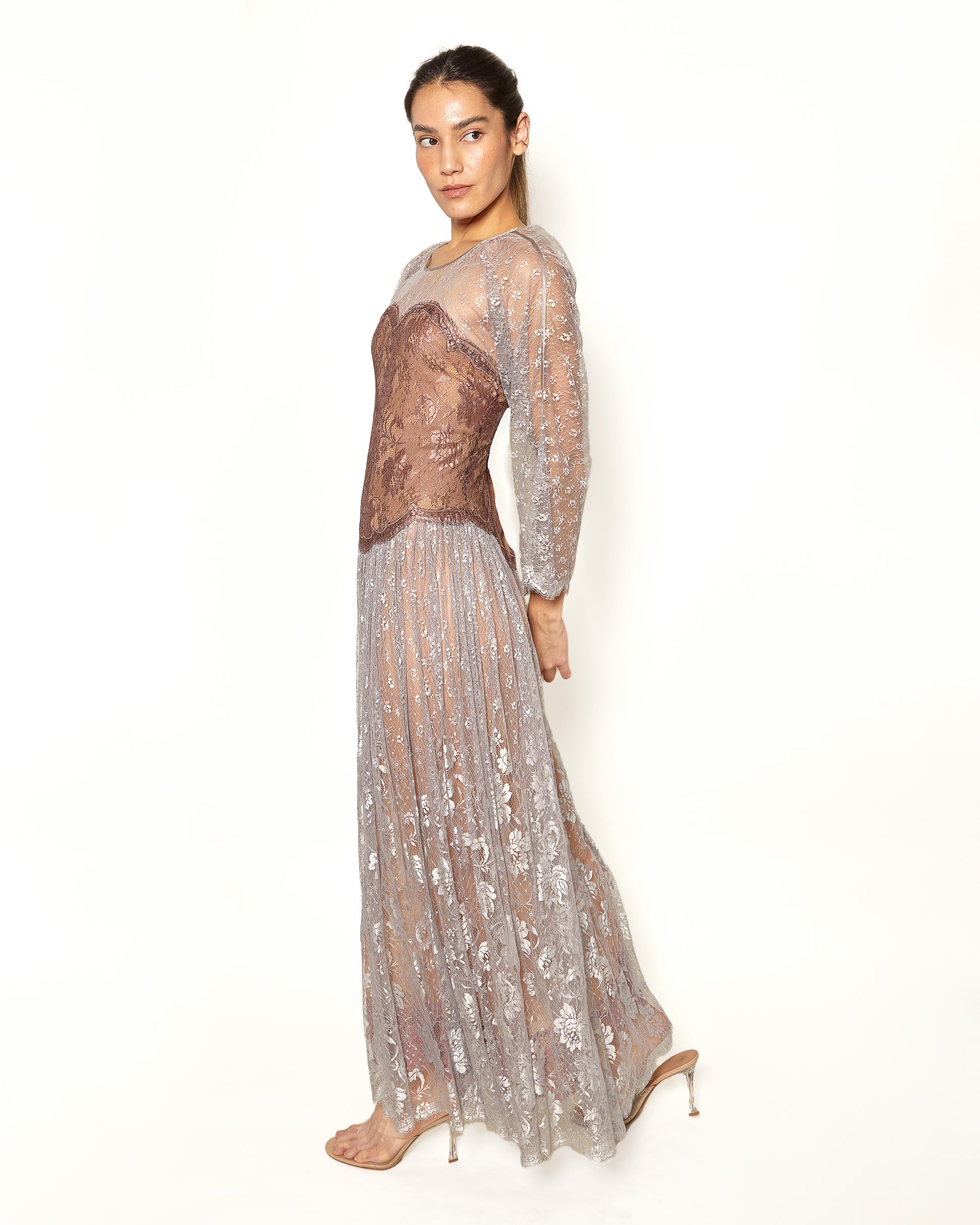 Documented Fall 1983 Vintage Geoffrey Beene Pink/Gray Lace Corset Illusion Dress - The Kit Vintage