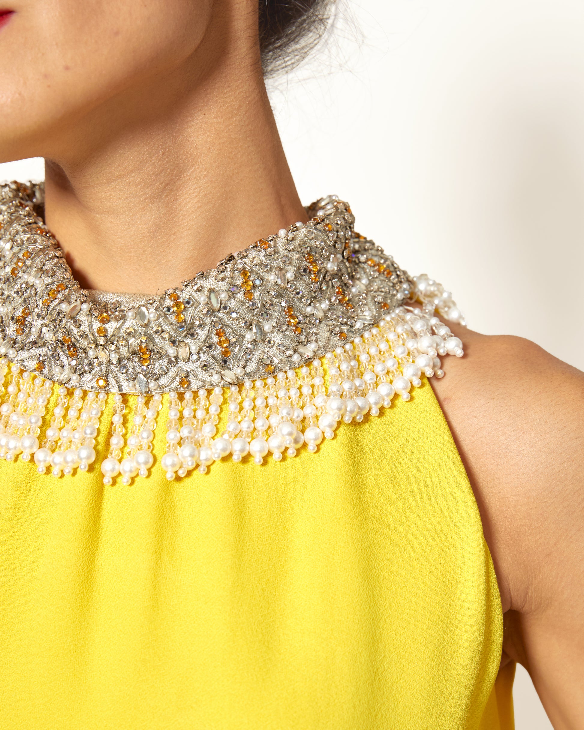 Victoria Royal 1960's Yellow W/ Beaded Neckline Dress - The Kit Vintage