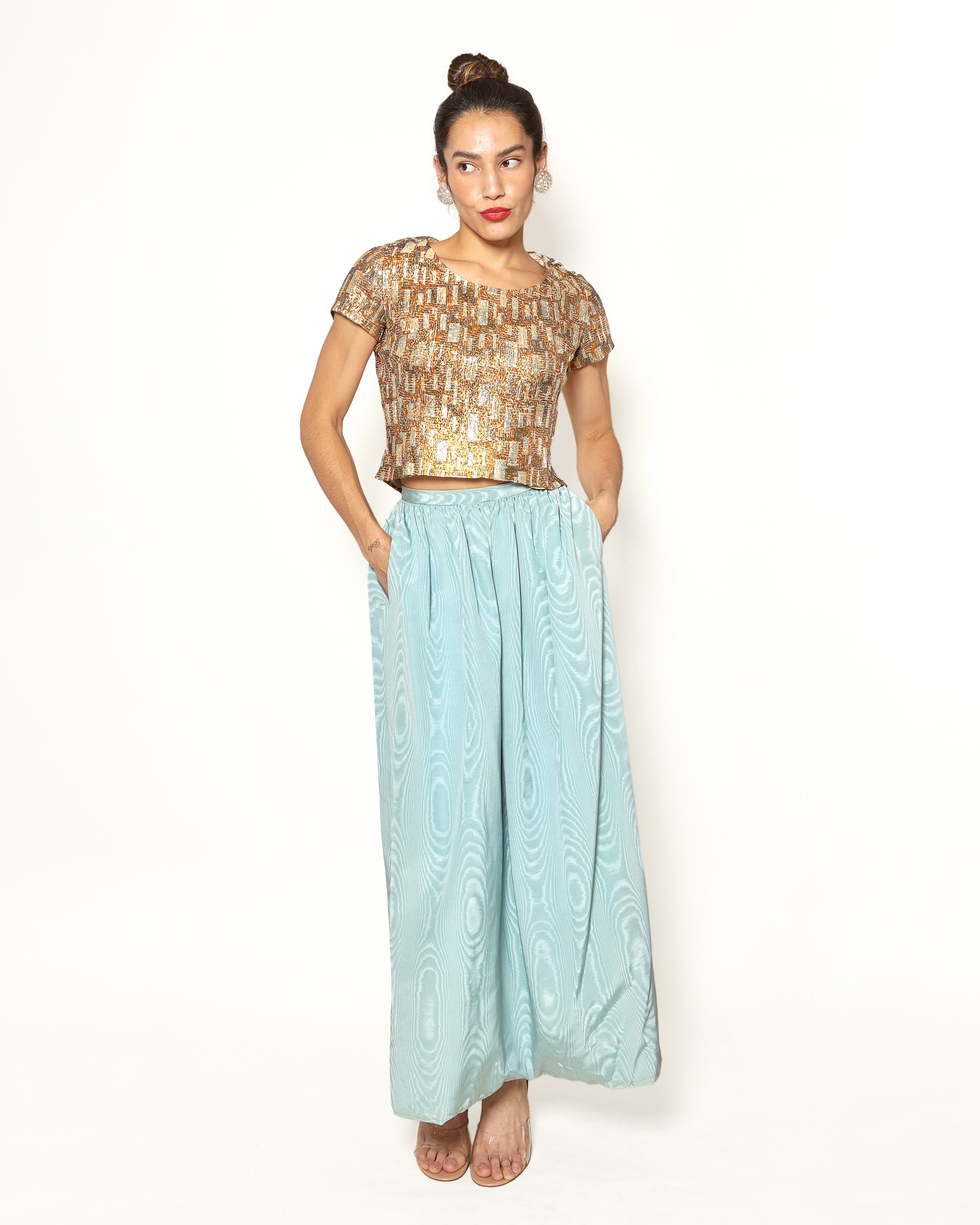 Vintage Christian Dior Couture Brocade Metallic Short-Sleeved Top - The Kit Vintage
