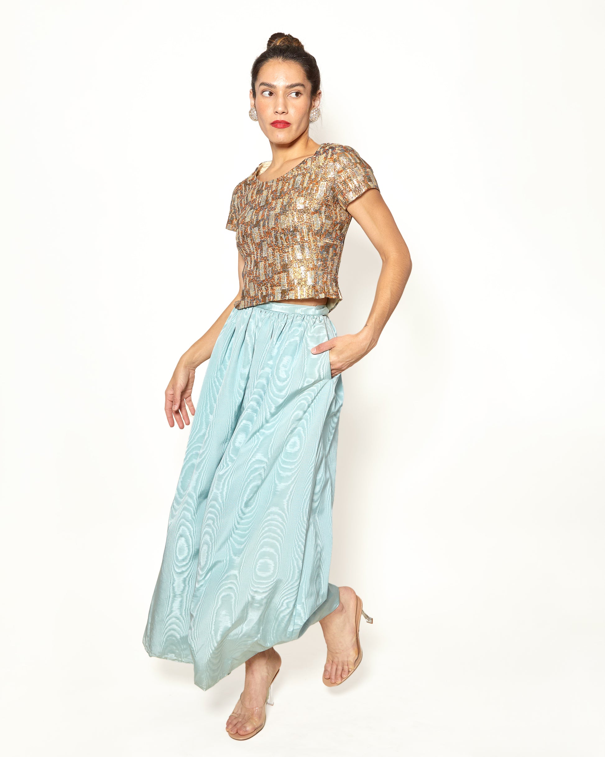 Vintage 1950's Sloat New York Sky Blue Maxi Silk Circle Skirt - The Kit Vintage