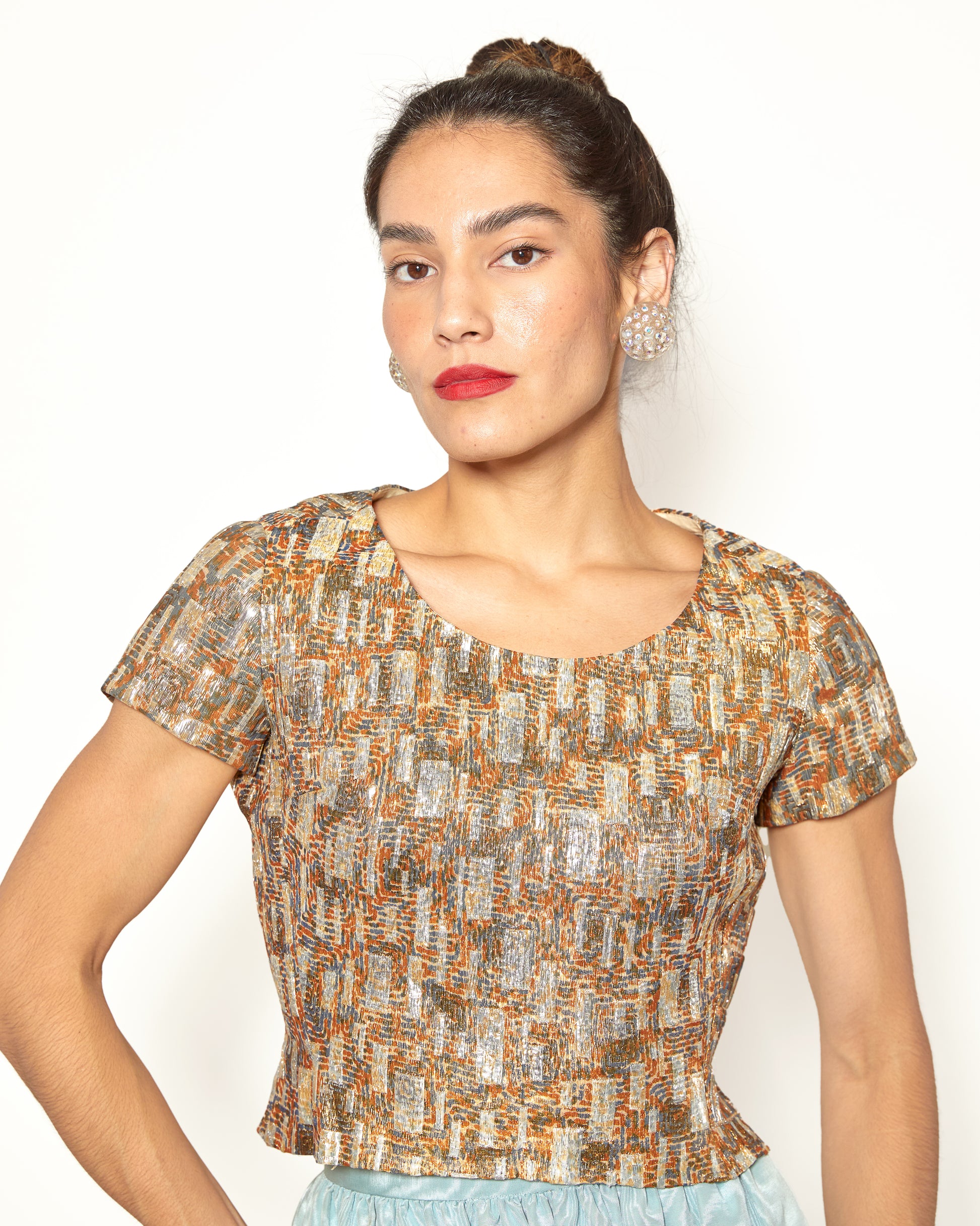 Vintage Christian Dior Couture Brocade Metallic Short-Sleeved Top - The Kit Vintage