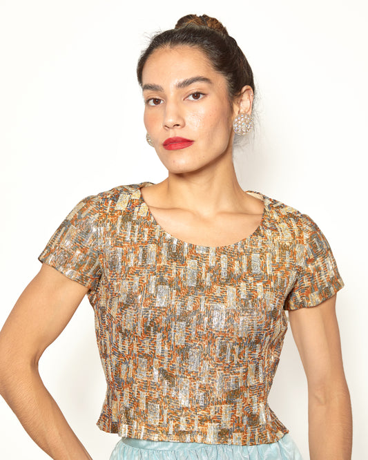 Vintage Christian Dior Couture Brocade Metallic Short-Sleeved Top - The Kit Vintage