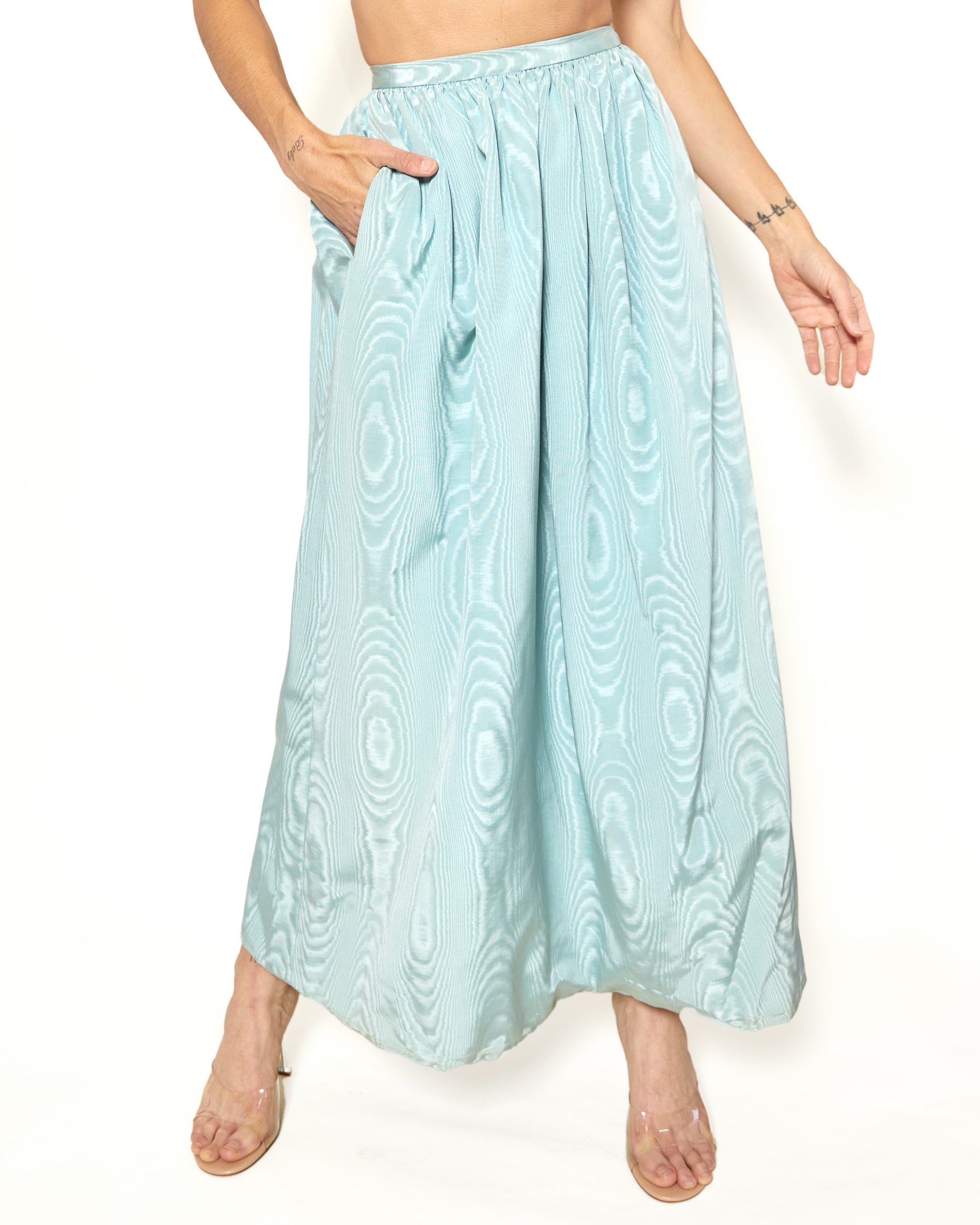 Vintage 1950's Sloat New York Sky Blue Maxi Silk Circle Skirt - The Kit Vintage