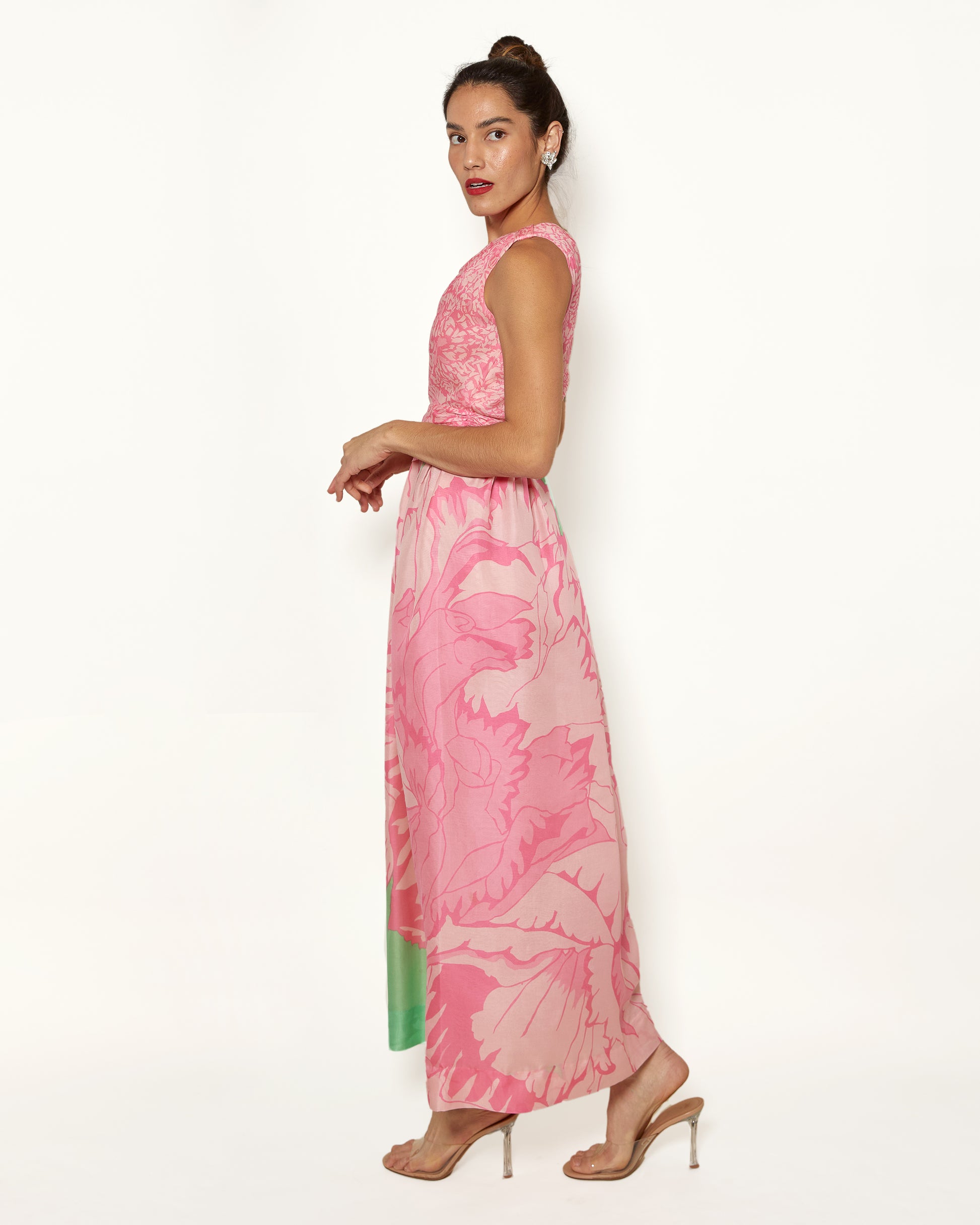 Vintage Bill Blass One Shoulder Pastel Pink and Green Floral Gown - The Kit Vintage