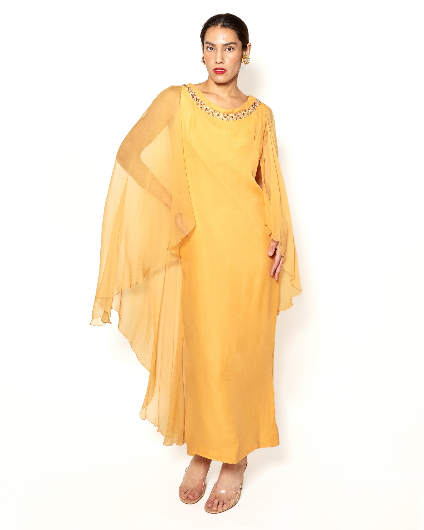 Vintage Hartnell 1960's Sherbert Dress w/ Ornamented Neckline front view