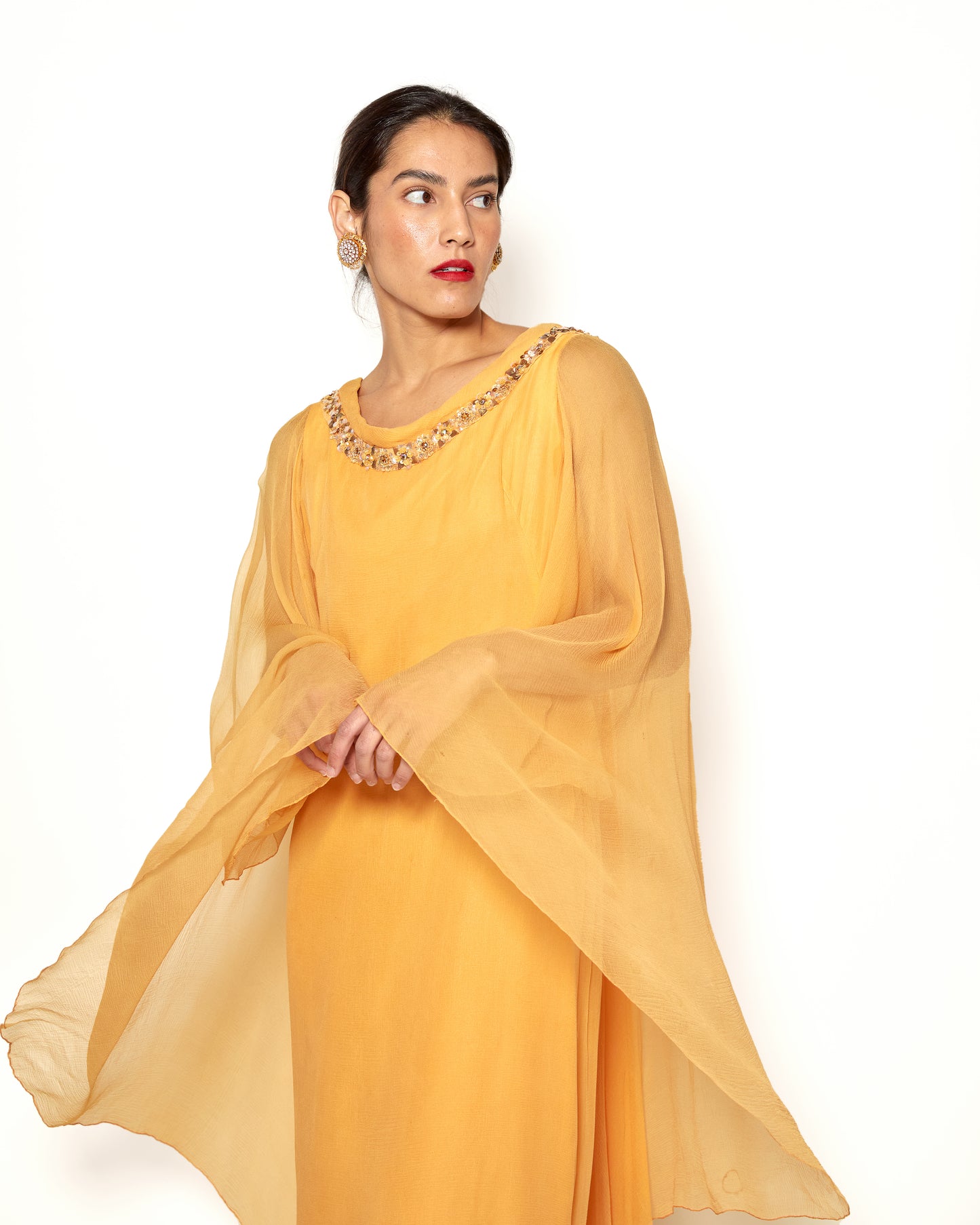 Vintage Hartnell 1960's Sherbert Dress w/ Ornamented Neckline front close up