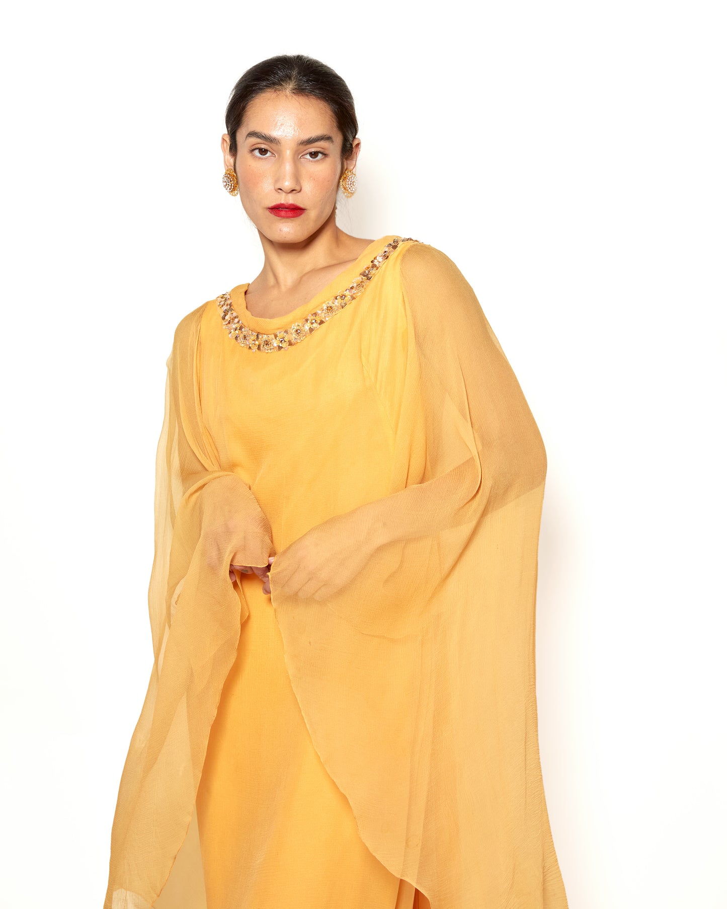 Vintage Hartnell 1960's Sherbert Dress w/ Ornamented Neckline alternate front view close up