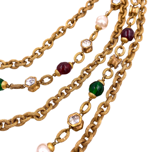 Chanel 1984 Multi Chain with Gripoix Purple/Green Stones Necklace - The Kit Vintage