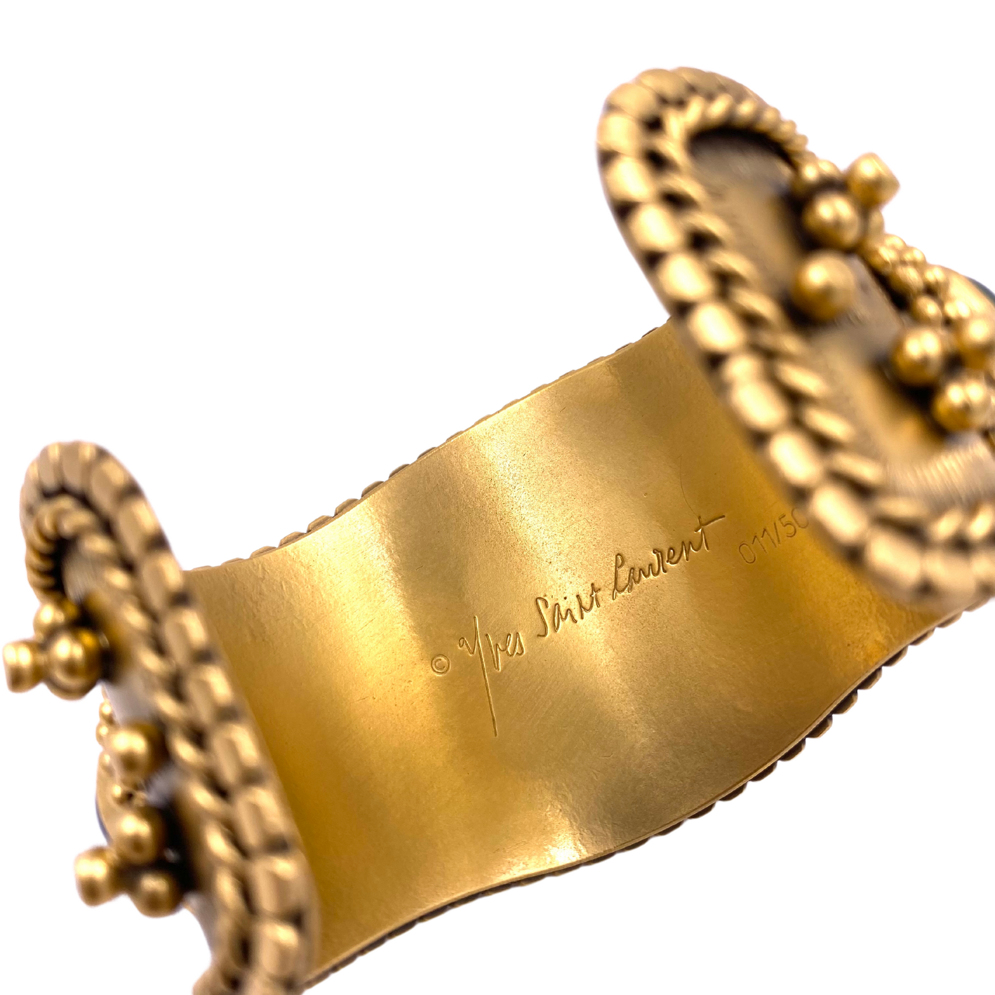 Yves Saint Laurent Gold Cuff & Earring Set with Cabachon Stones - The Kit Vintage