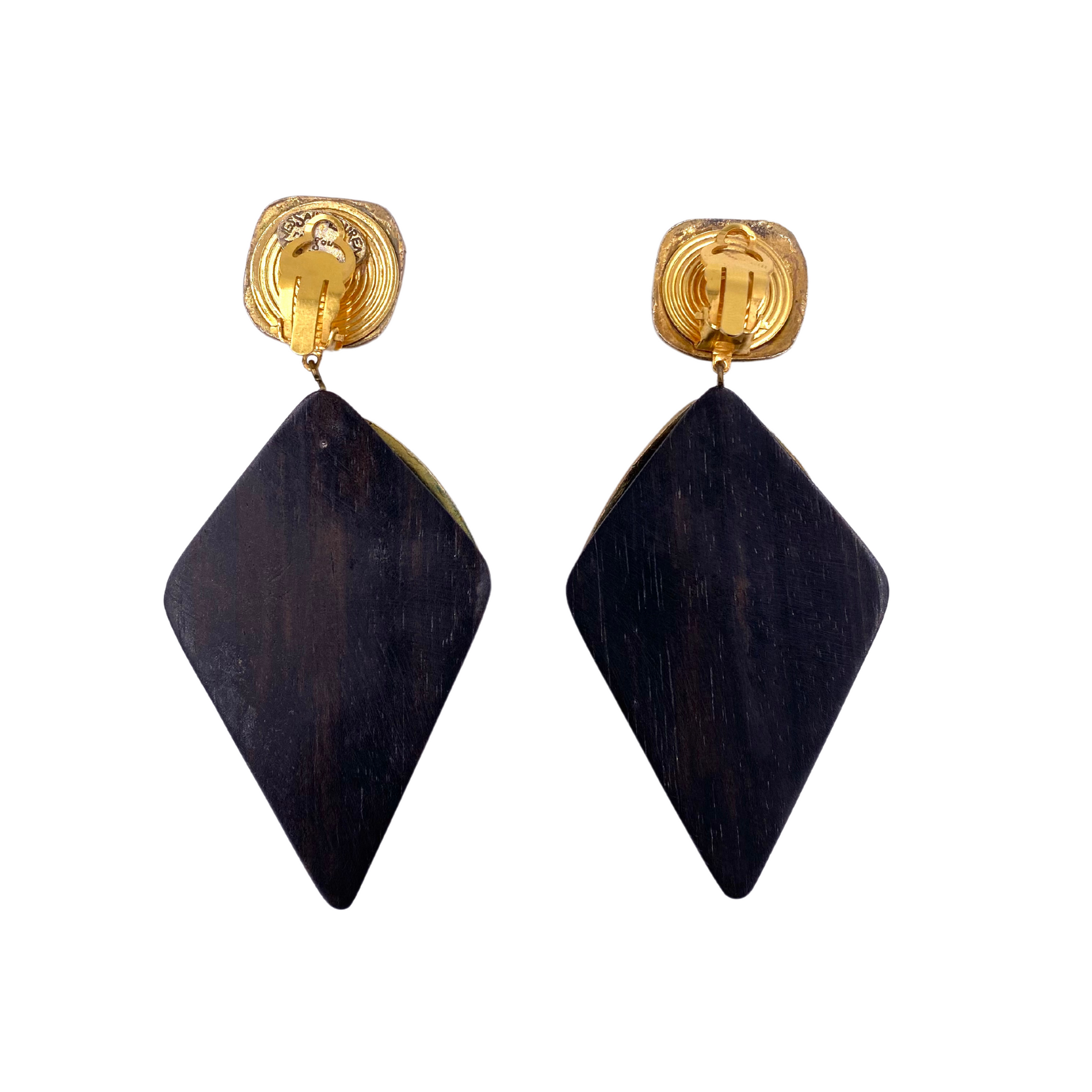Yves Saint Laurent Wood W/Silver Dagger earrings - The Kit Vintage