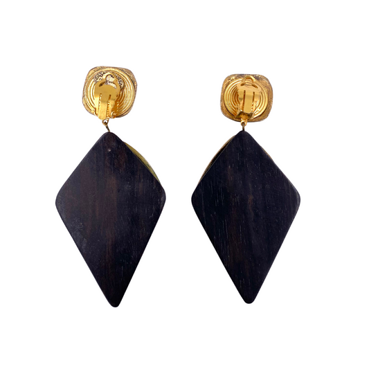 Yves Saint Laurent Wood W/Silver Dagger earrings - The Kit Vintage