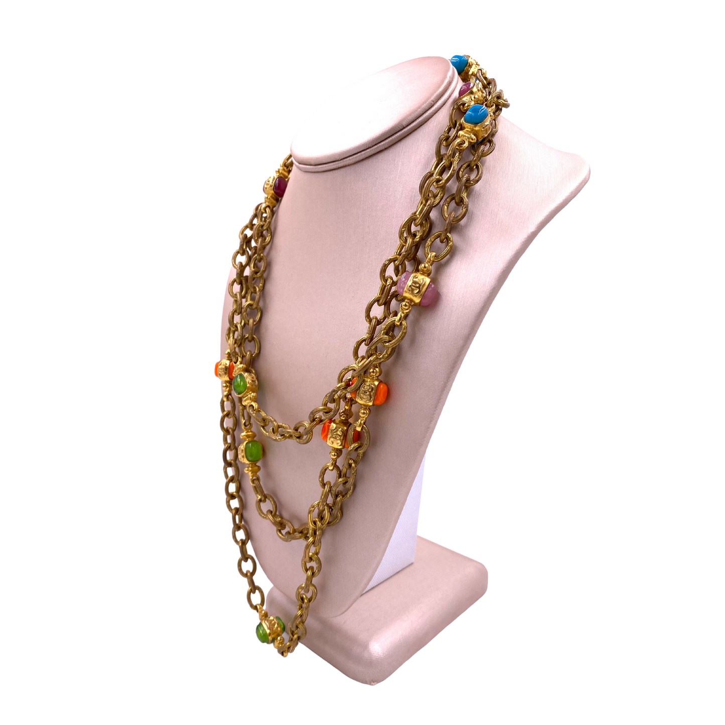 Chanel Gold Chain with Cabachon & Gripoix Long Necklace