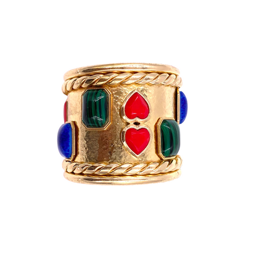 Christian Lacroix Gold Cuff with Green/red/blue Glass Stones - The Kit Vintage