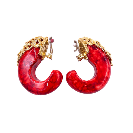 Red Large half loops with Gold Filigree - The Kit Vintage