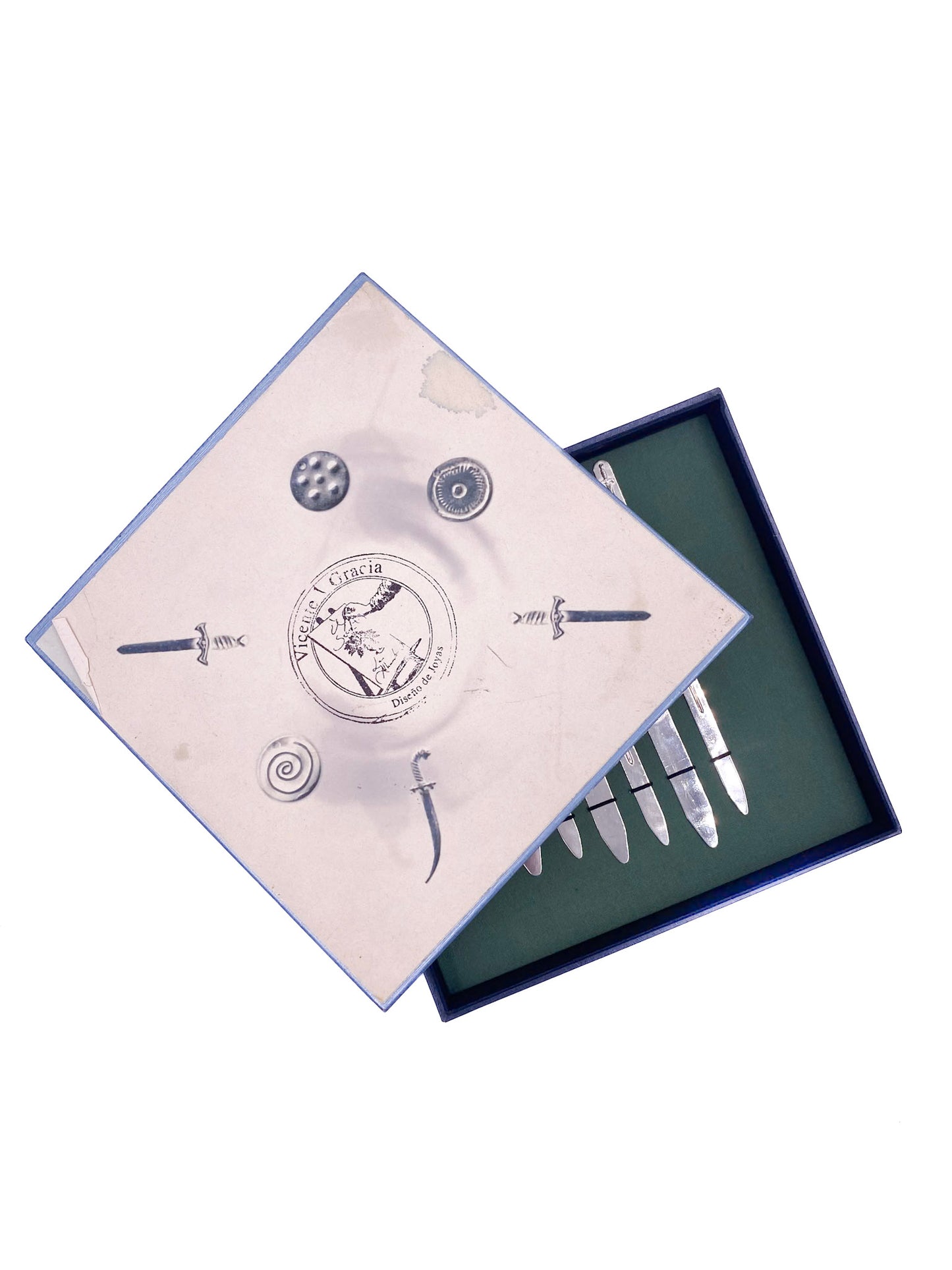 Vintage Vicente Gracia Diseño de Joyas Silver Collar Stays Gift Set