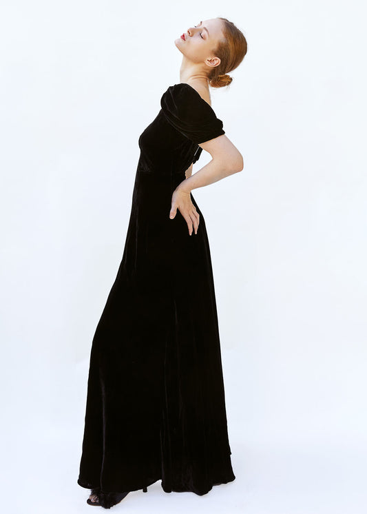 1930's Vintage Black Velvet Gown - The Kit Vintage