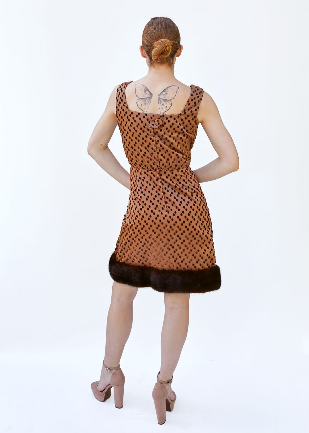 Vintage Brown Polka Dot 1960's Mink Dress & Cape set - The Kit Vintage
