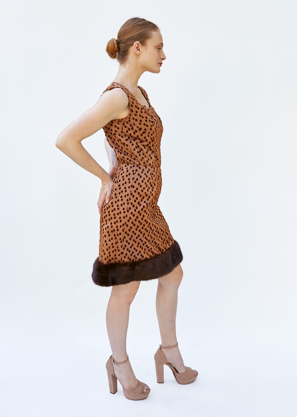 Vintage Brown Polka Dot 1960's Mink Dress & Cape set - The Kit Vintage