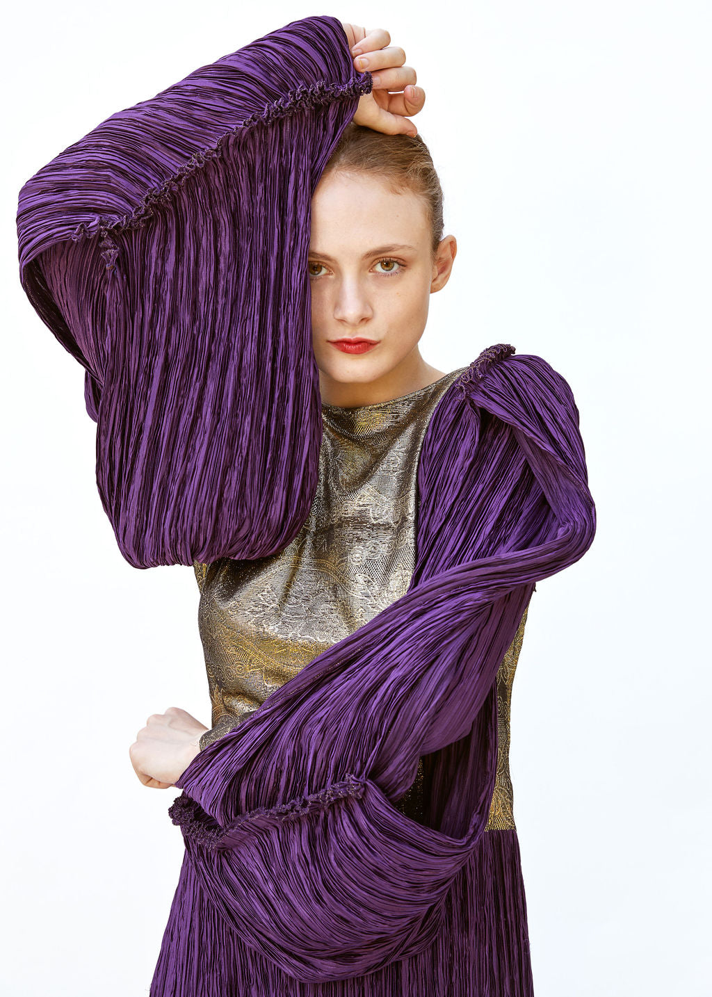Vintage Mary McFadden Purple & Gold Pleated Gown - The Kit Vintage