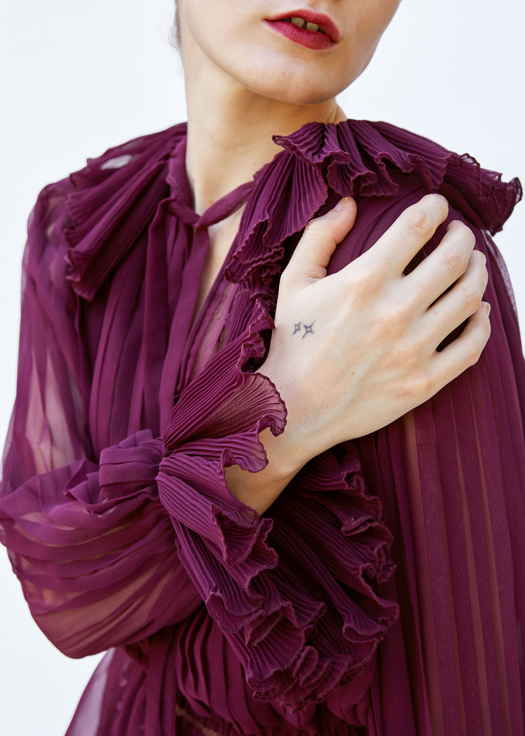 Oscar De La Renta Burgundy Sequin Skirt & Pleated Peplum Blouse Set - The Kit Vintage