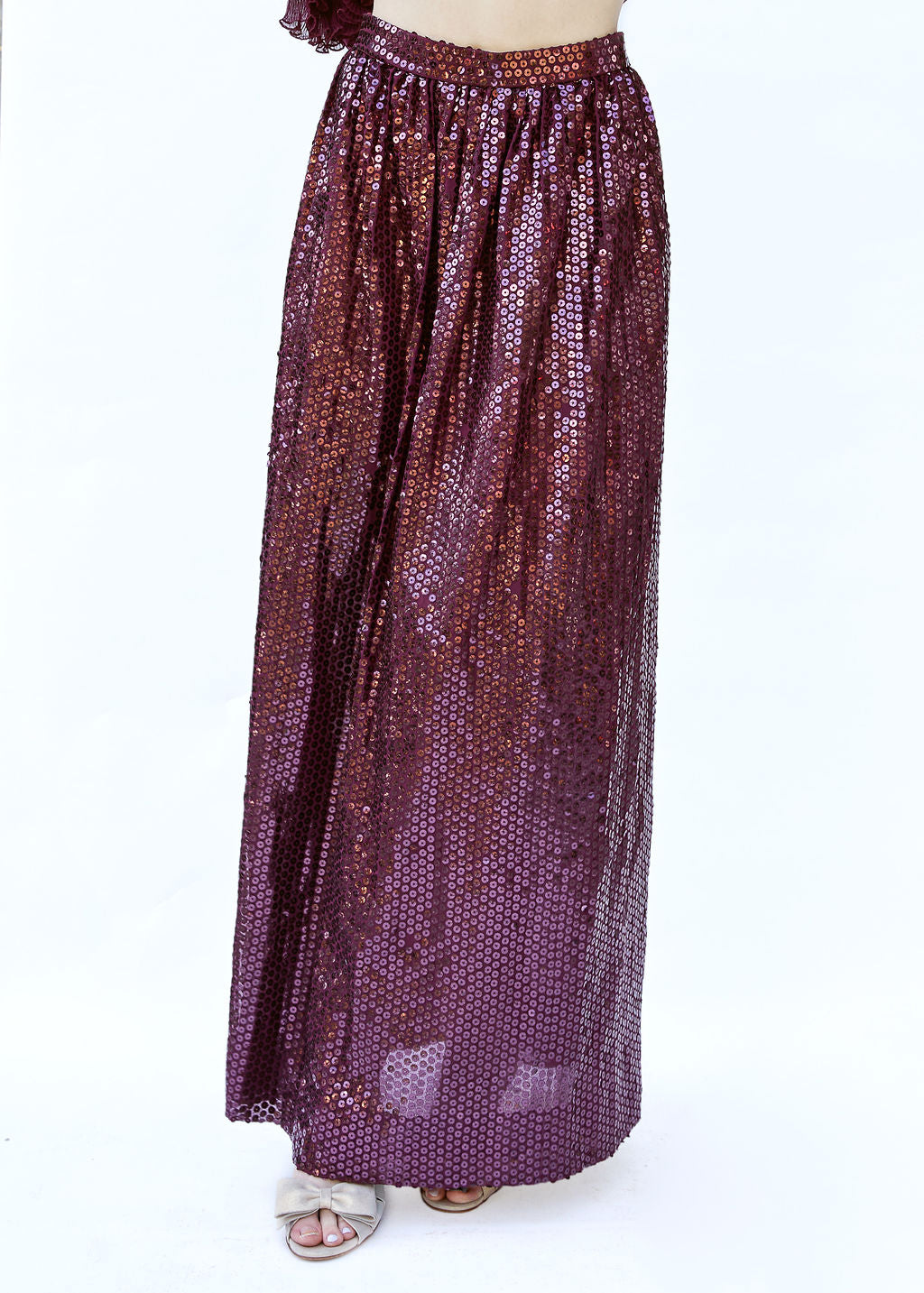 Oscar De La Renta Burgundy Sequin Skirt & Pleated Peplum Blouse Set - The Kit Vintage