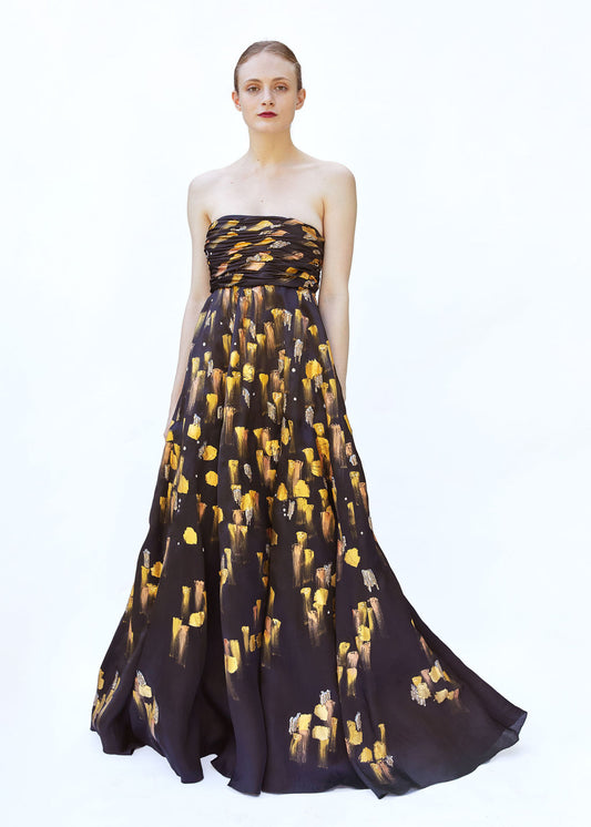 Oscar De La Renta Fall 2008 Hand Painted Black and Gold Strapless Gown - The Kit Vintage