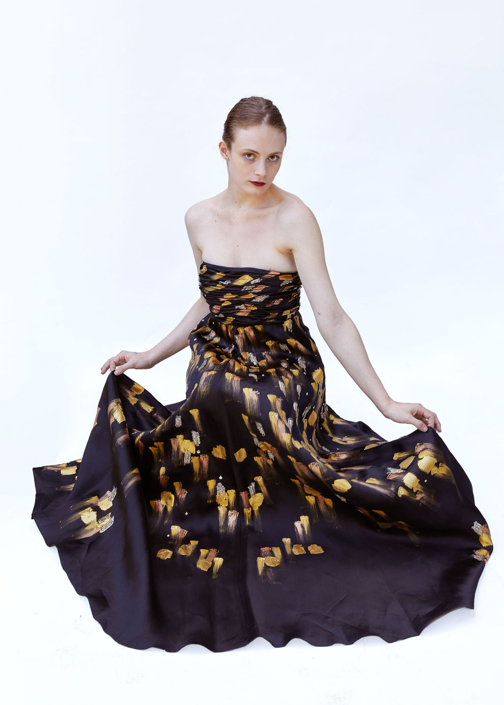 Oscar De La Renta Fall 2008 Hand Painted Black and Gold Strapless Gown - The Kit Vintage