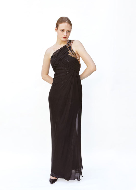 Bob Mackie 1980s One Shoulder Beaded Gown With Sequin Lining - The Kit Vintage