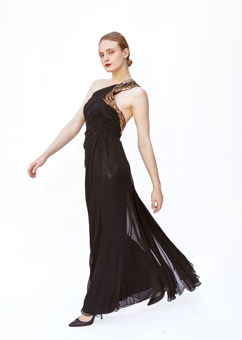Bob Mackie 1980s One Shoulder Beaded Gown With Sequin Lining - The Kit Vintage