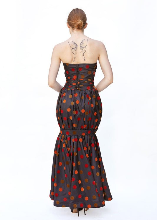 Nina Ricci 1980's Polka Dot Taffeta Strapless Dress - The Kit Vintage