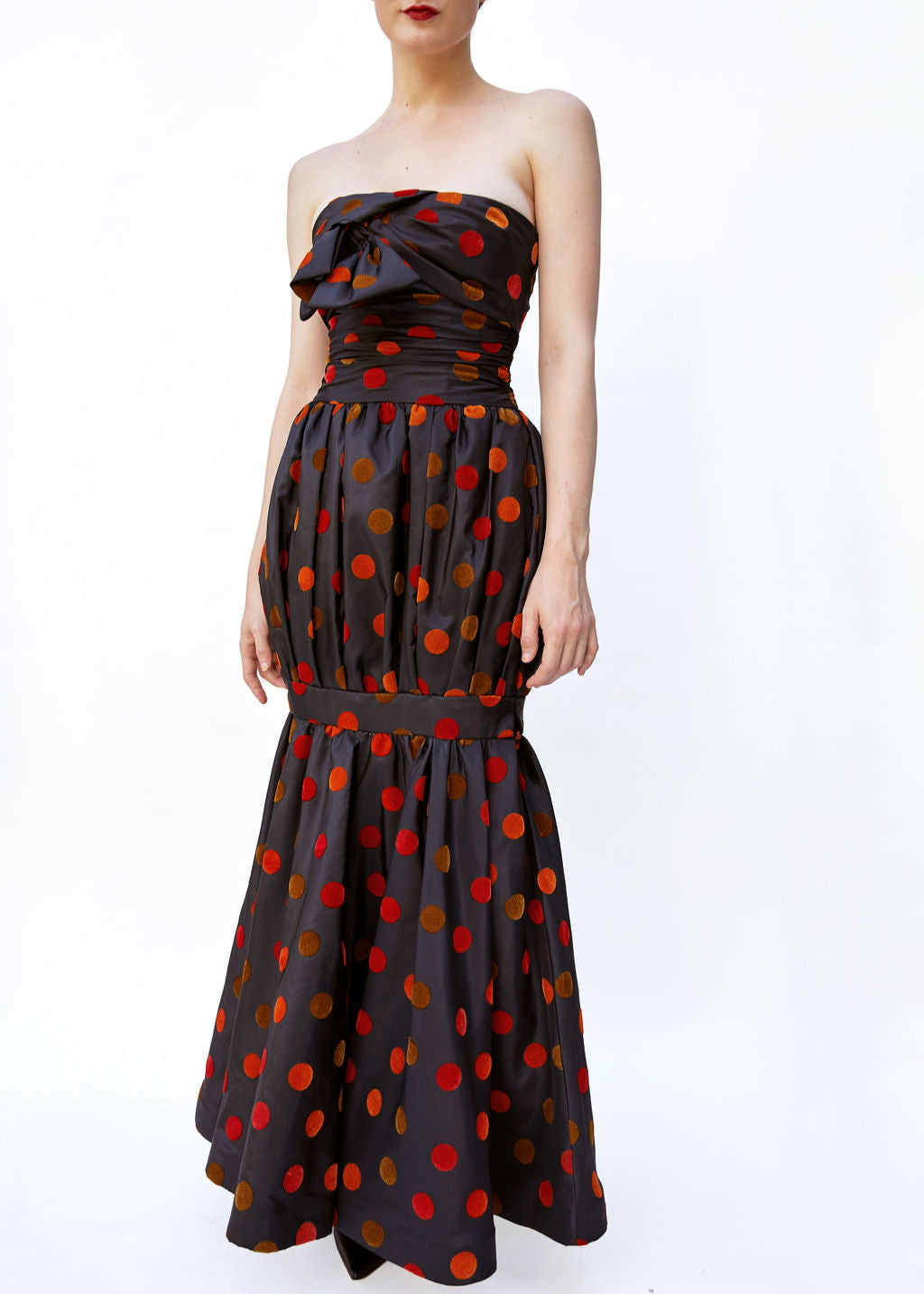 Nina Ricci 1980's Polka Dot Taffeta Strapless Dress - The Kit Vintage
