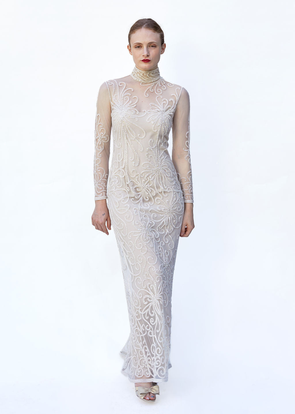 Bob Mackie Spring 1998 White Beaded Mesh Gown Bob Mackie Spring 1998 White Beaded Mesh Gown