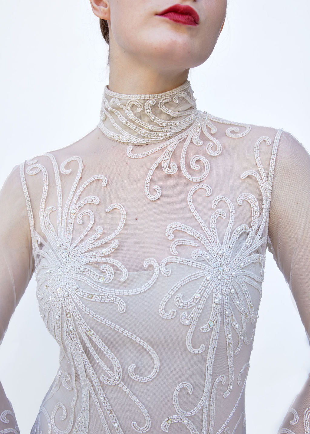 Bob Mackie Spring 1998 White Beaded Mesh Gown