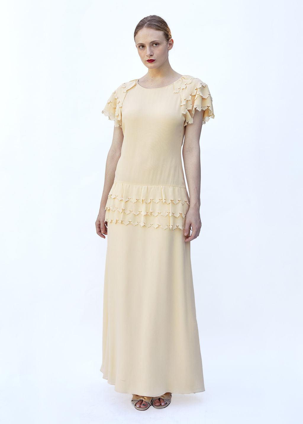 Karl Lagerfeld for Chloe 1981 Custard Silk Ruffled Dress - The Kit Vintage