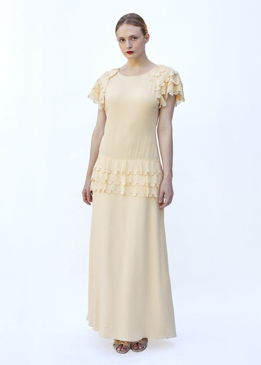 Karl Lagerfeld for Chloe 1981 Custard Silk Ruffled Dress - The Kit Vintage