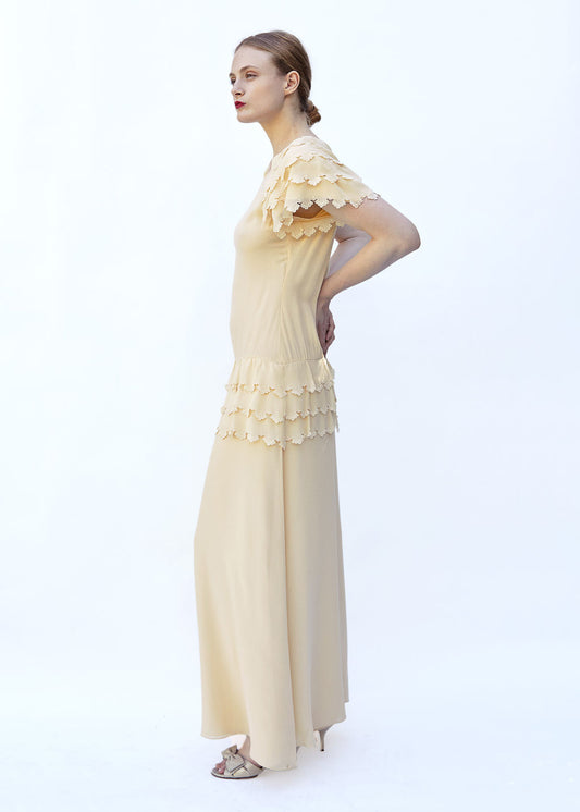 Karl Lagerfeld for Chloe 1981 Custard Silk Ruffled Dress - The Kit Vintage