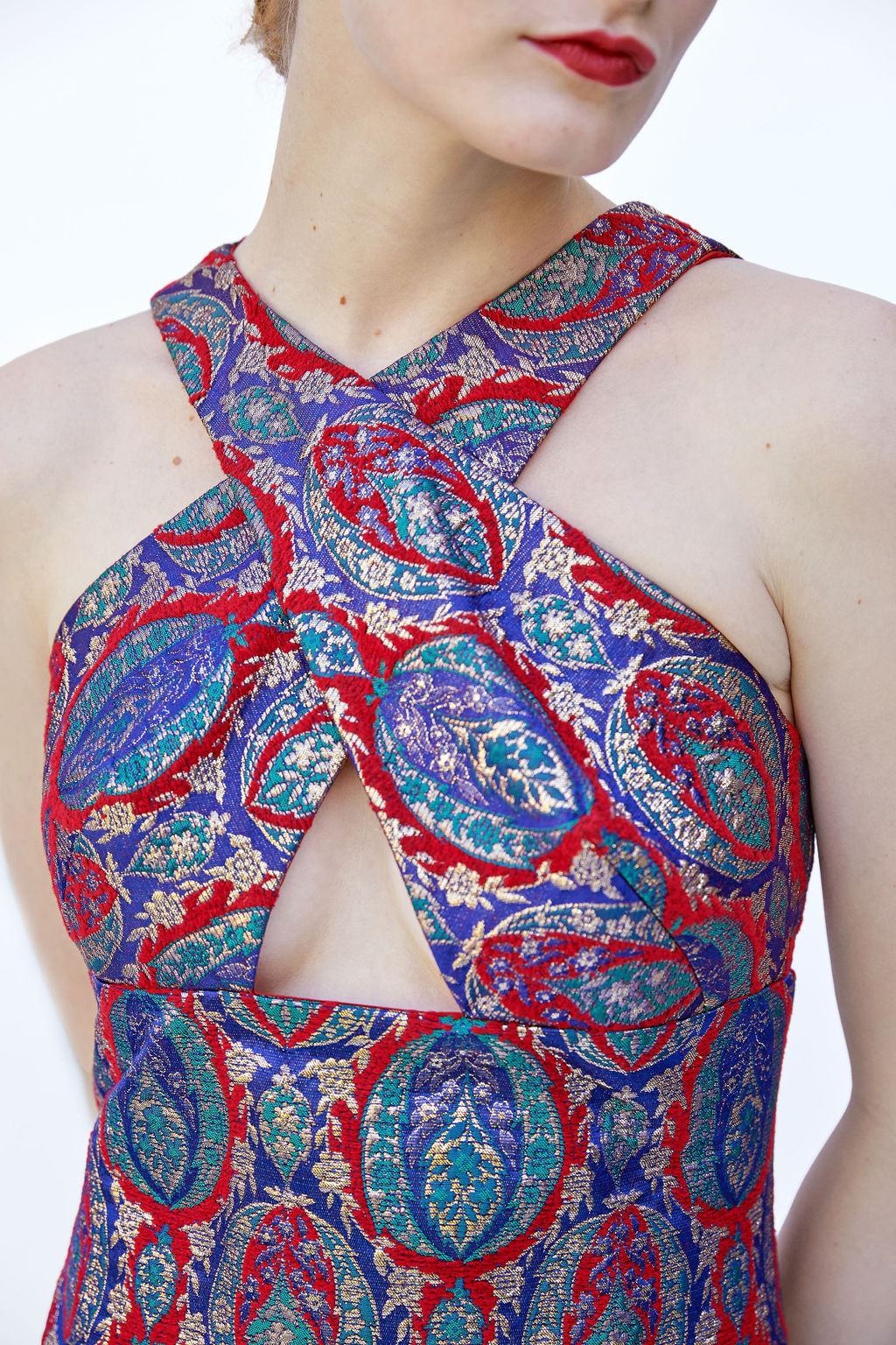 Mr Blackwell Custom 1960's Red and Purple Brocade Gown