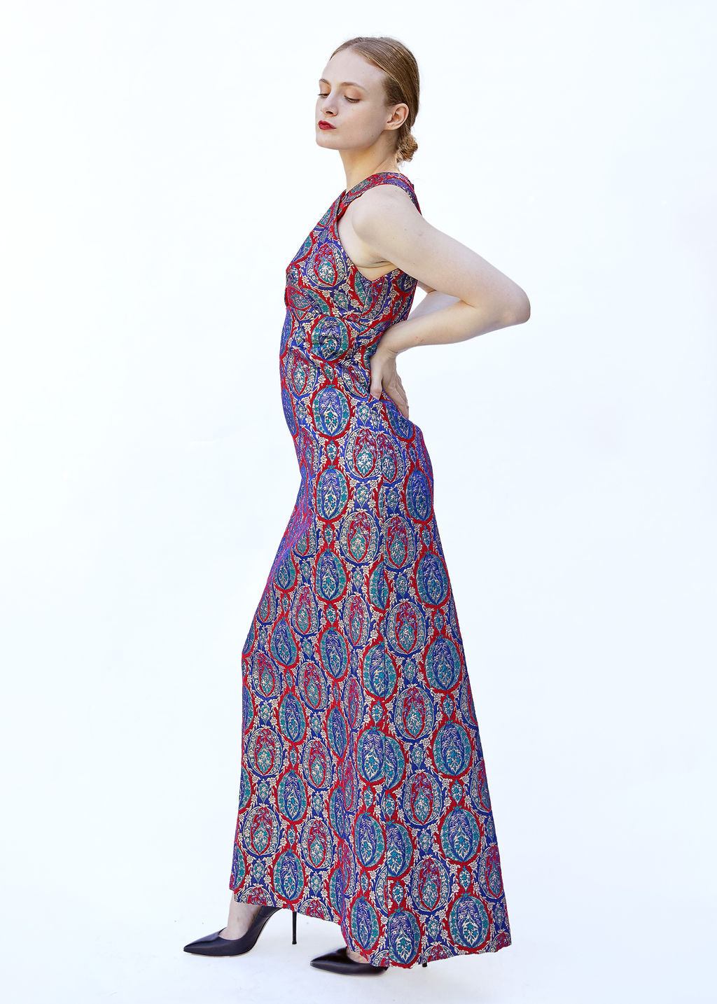 Mr Blackwell Custom 1960's Red and Purple Brocade Gown - The Kit Vintage