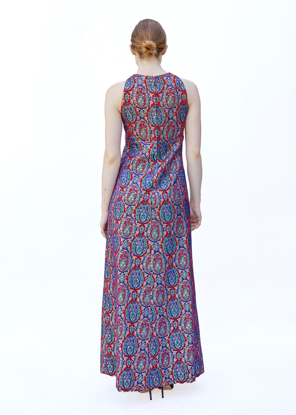Mr Blackwell Custom 1960's Red and Purple Brocade Gown - The Kit Vintage