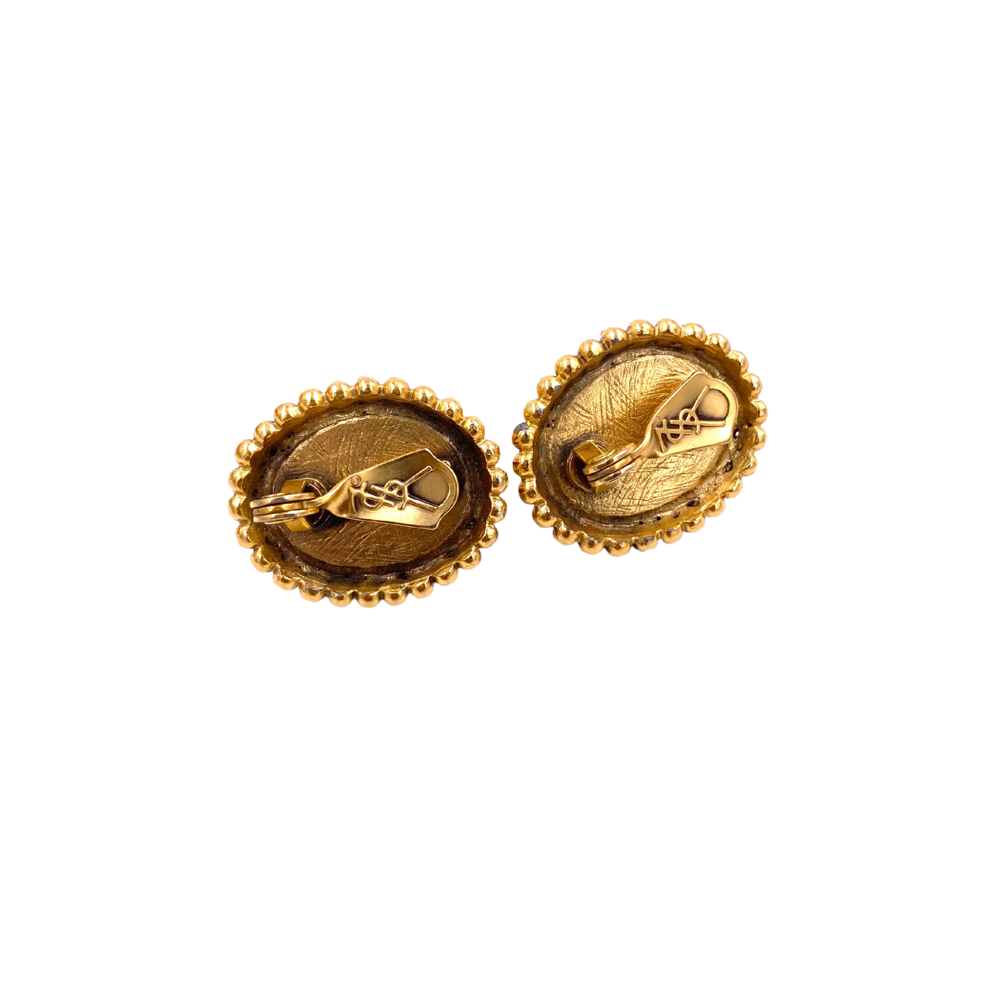 Yves Saint Laurent Gold Cuff & Earring Set with Cabachon Stones - The Kit Vintage