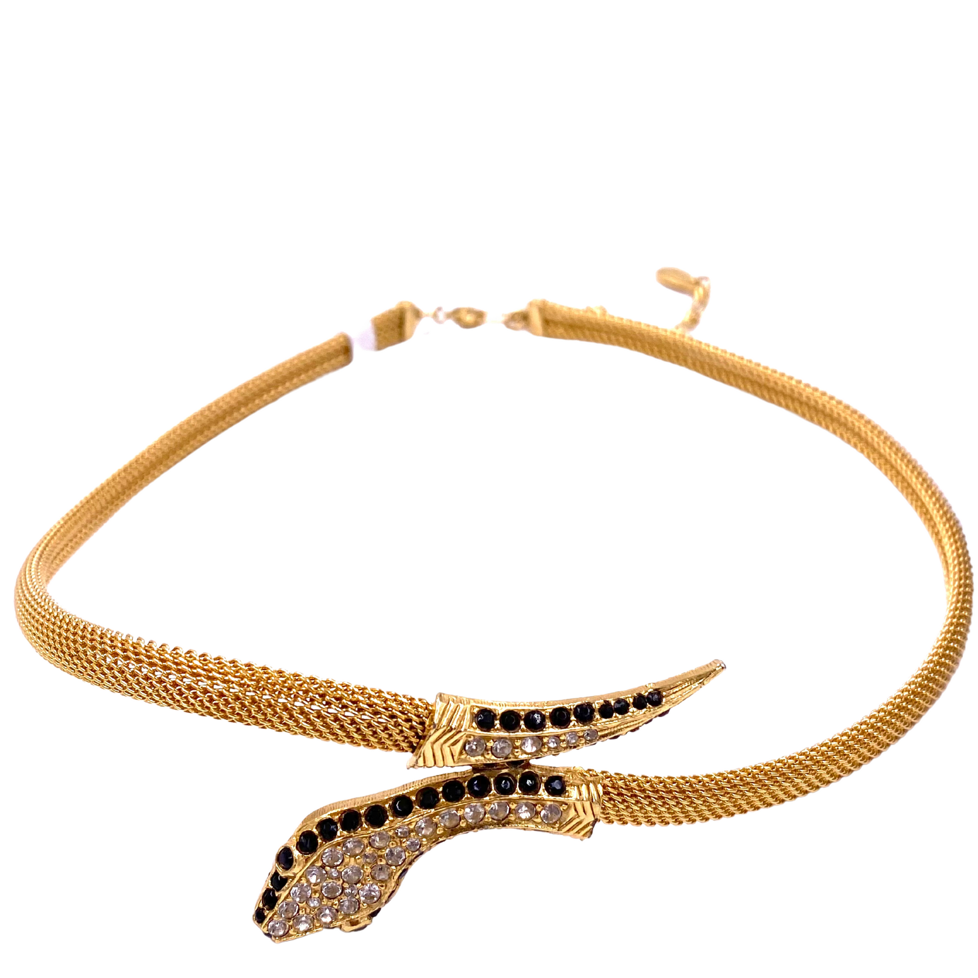 Snake Necklace with Black Crystal accents - The Kit Vintage