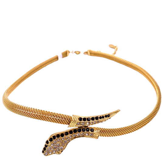 Snake Necklace with Black Crystal accents - The Kit Vintage