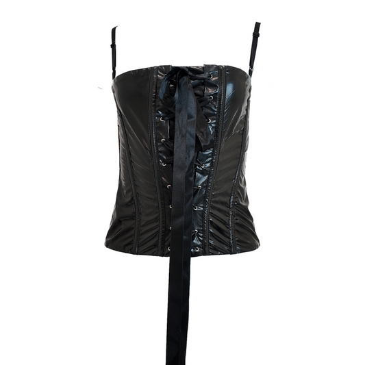 D&G 2007 Black Vinyl Patent Leather Bustier with Satin Ribbon