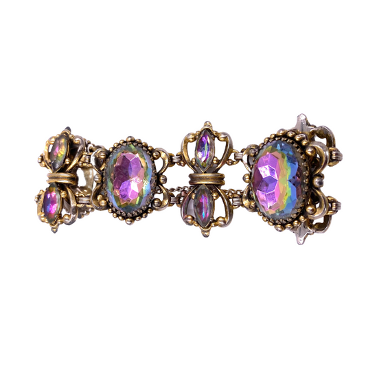 Schiaparelli Silver Bracelet with Gripoix Pastel Cabachon Stones - The Kit Vintage